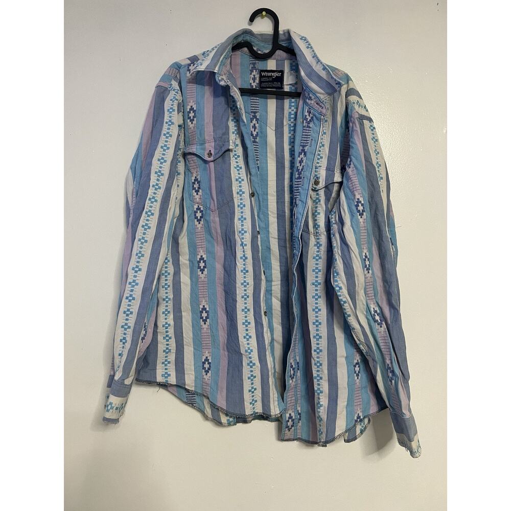 Vintage Wrangler Western Cowboy cut Shirt Button Sz XL TAILS Cowboy Rodeo